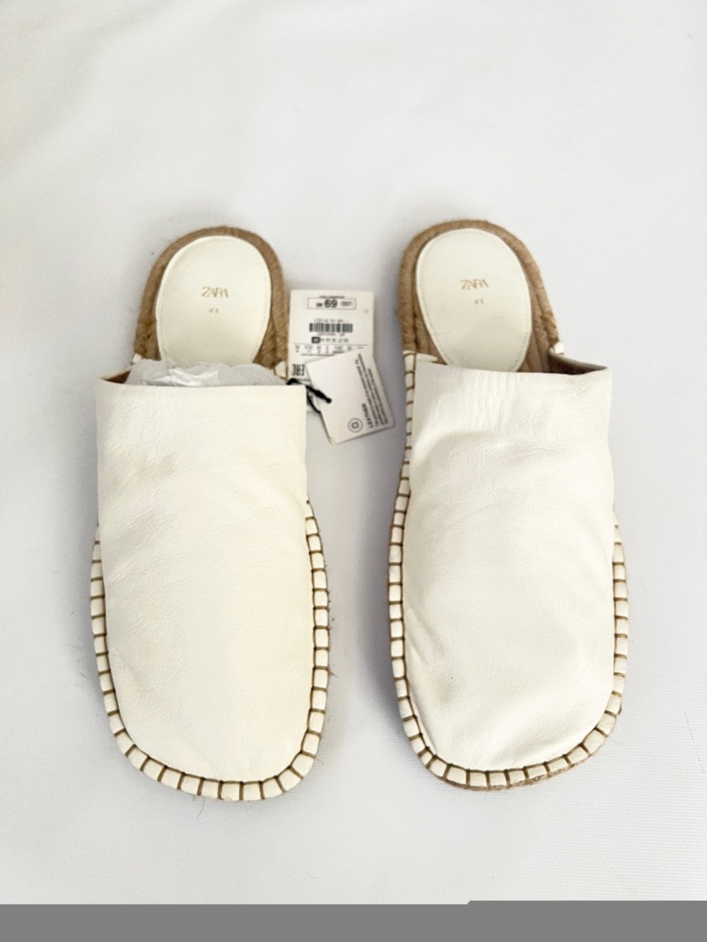 ZARA WHITE LEATHER OPEN BACK ESPADRILLES
